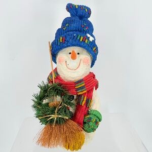 Snowman Holding‎ Wreath and Broom 18" Tabletop Holiday Decor